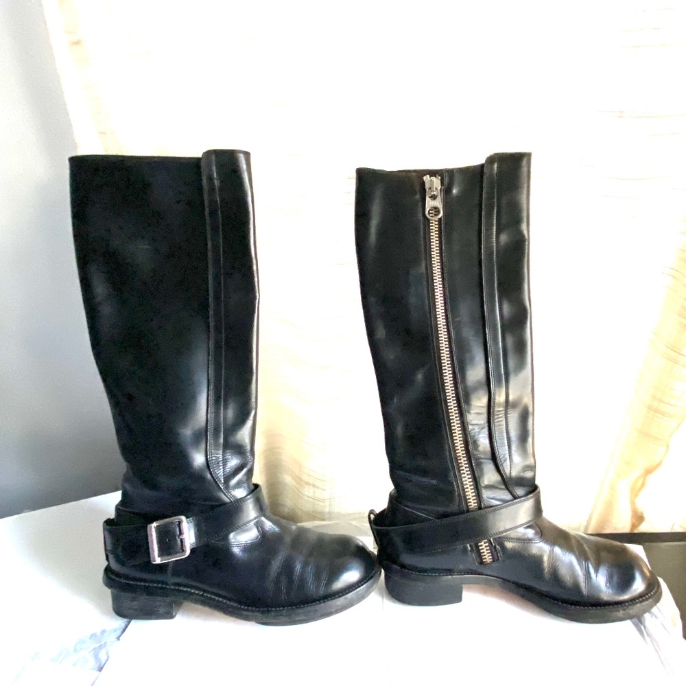 Chloe black leather high boots biker-riding biker motor 37 Italy sipper knee hi - Picture 5 of 10